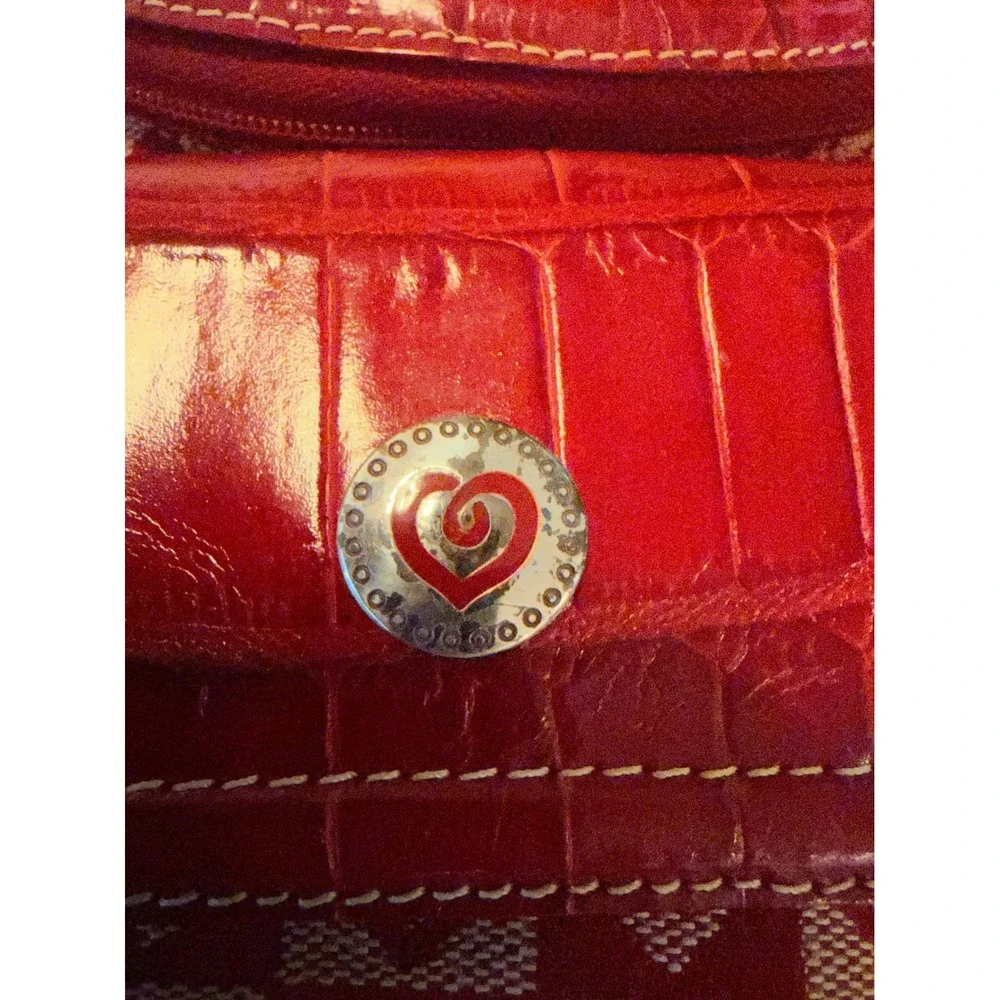 Brighton Red Heart Monogram Canvas Croc Embossed Leather Mini Backpack Bag